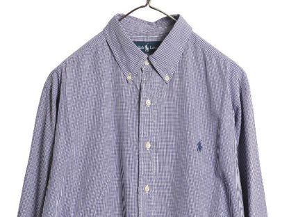90s ラルフローレン ギンガム チェック 長袖 ボタンダウン シャツ メンズ L / オールド ポロ 長袖シャツ ワイシャツ ワンポイント ツートン