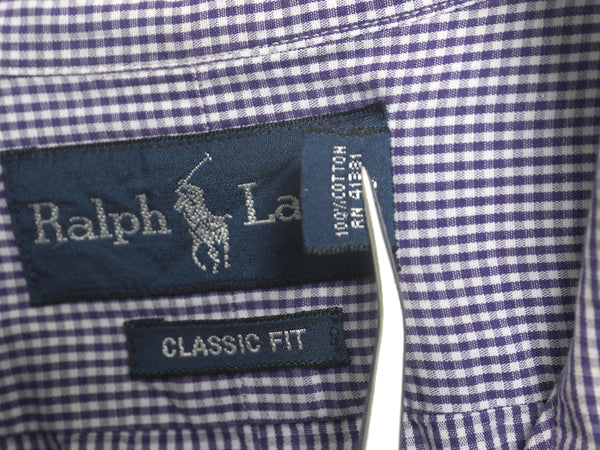 90s ラルフローレン ギンガム チェック 長袖 ボタンダウン シャツ メンズ L / オールド ポロ 長袖シャツ ワイシャツ ワンポイント ツートン