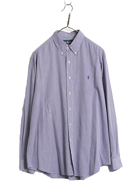 90s ラルフローレン ギンガム チェック 長袖 ボタンダウン シャツ メンズ L / オールド ポロ 長袖シャツ ワイシャツ ワンポイント ツートン