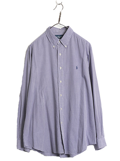90s ラルフローレン ギンガム チェック 長袖 ボタンダウン シャツ メンズ L / オールド ポロ 長袖シャツ ワイシャツ ワンポイント ツートン