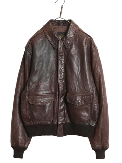 80s USA製 アヴィレックス A-2 フライト ジャケット メンズ L 古着 ヴィンテージ ミリタリー ボンバー 本革 レザー 革ジャン ブルゾン 茶