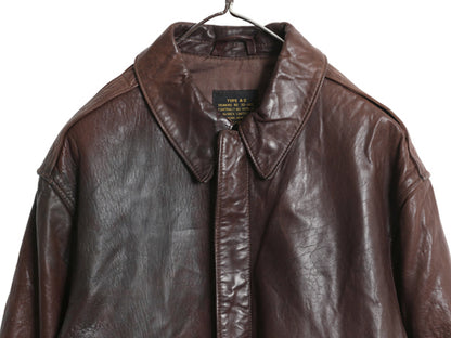 80s USA製 アヴィレックス A-2 フライト ジャケット メンズ L 古着 ヴィンテージ ミリタリー ボンバー 本革 レザー 革ジャン ブルゾン 茶