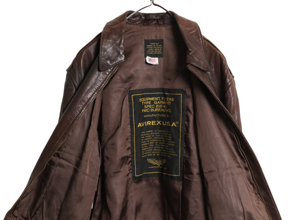 80s USA製 アヴィレックス A-2 フライト ジャケット メンズ L 古着 ヴィンテージ ミリタリー ボンバー 本革 レザー 革ジャン ブルゾン 茶