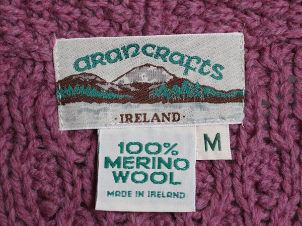 アイルランド製 aran crafts フィッシャーマン ロング ニット カーディガン レディース M アラン ケーブル メリノ ウール セーター 前開き