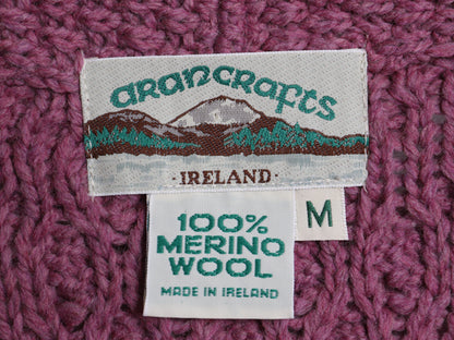 アイルランド製 aran crafts フィッシャーマン ロング ニット カーディガン レディース M アラン ケーブル メリノ ウール セーター 前開き