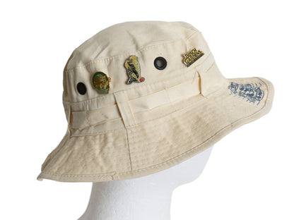 80s 企業 オフィシャル サファリ ハット メンズ レディース L 古着 ヴィンテージ 帽子 バケット キャップ コットン ピンバッジ付き 生成り