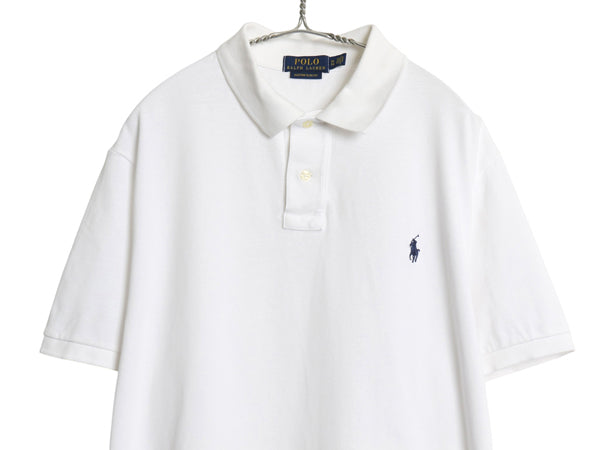 ポロ ラルフローレン 鹿の子 半袖 ポロシャツ メンズ XL / 半袖シャツ スリムフィット ワンポイント カットソー 大きいサイズ シンプル 白