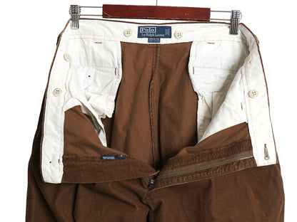 90s ポロ ラルフローレン 細畝 コーデュロイ パンツ メンズ 36 32 HAMMOND PANT オールド スラックス ストレート ツータック 裾ダブル 茶色