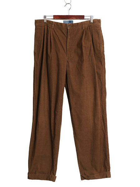 90s ポロ ラルフローレン 細畝 コーデュロイ パンツ メンズ 36 32 HAMMOND PANT オールド スラックス ストレート ツータック 裾ダブル 茶色