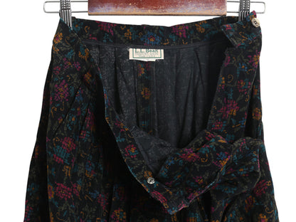 80s USA製 エルエルビーン 花柄  細畝 コーデュロイ ロング スカート レディース XS ヴィンテージ ロング丈 ギャザー入り Aライン きれいめ