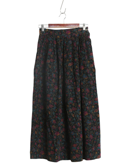 80s USA製 エルエルビーン 花柄  細畝 コーデュロイ ロング スカート レディース XS ヴィンテージ ロング丈 ギャザー入り Aライン きれいめ