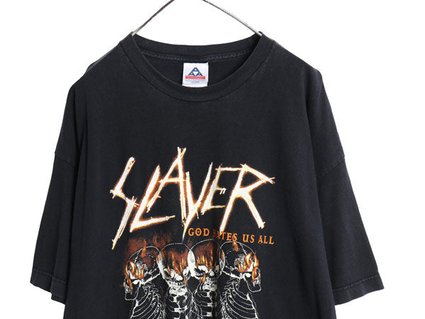 00s スレイヤー ツアー 両面 プリント Tシャツ メンズ XXL オールド メタル バンド ロック イラスト グラフィック スカル 大きいサイズ 黒