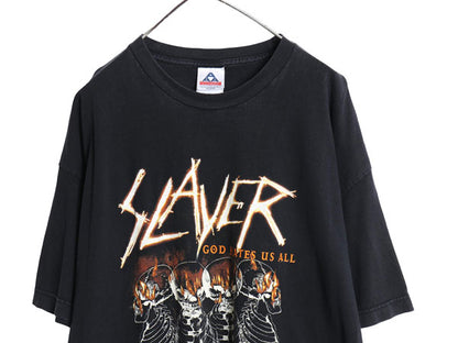 00s スレイヤー ツアー 両面 プリント Tシャツ メンズ XXL オールド メタル バンド ロック イラスト グラフィック スカル 大きいサイズ 黒