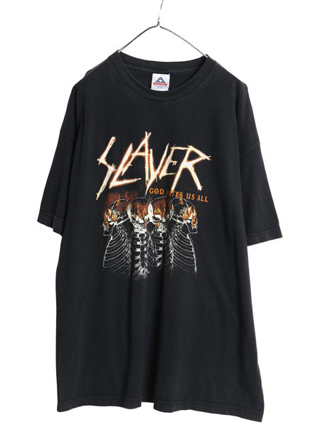 00s スレイヤー ツアー 両面 プリント Tシャツ メンズ XXL オールド メタル バンド ロック イラスト グラフィック スカル 大きいサイズ 黒