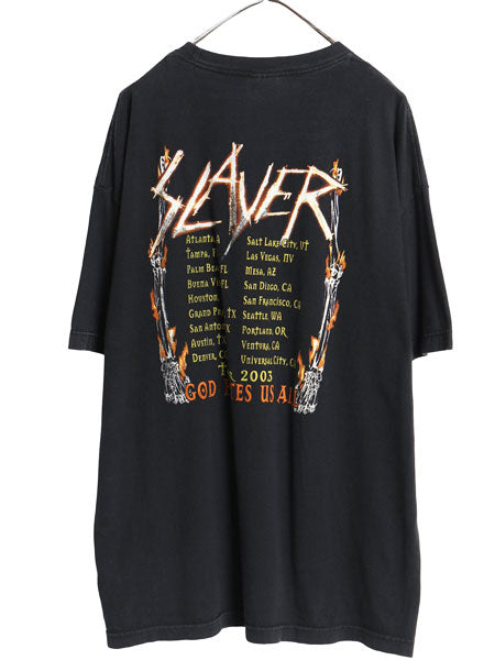 00s スレイヤー ツアー 両面 プリント Tシャツ メンズ XXL オールド メタル バンド ロック イラスト グラフィック スカル 大きいサイズ 黒
