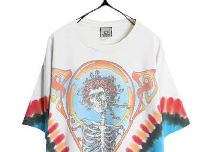 00s USA製 ★ グレイトフルデッド イラスト オールオーバー プリント Tシャツ メンズ L 当時物 バンド ロック キャラクター スカル ローズ