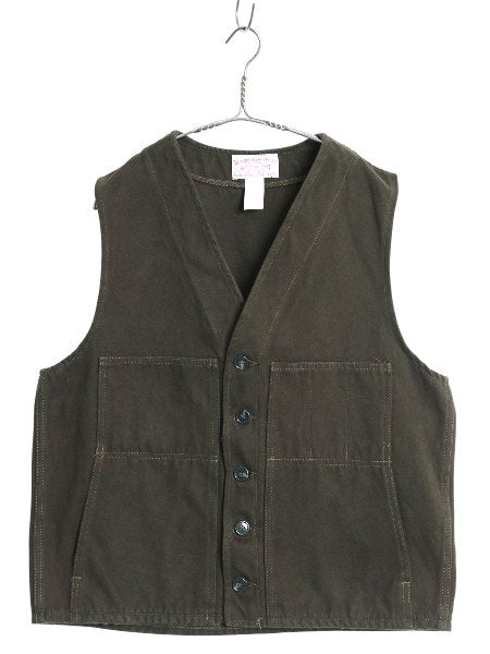 00s USA製 フィルソン モールスキン ベスト L XL 程/ 大きいサイズ オールド マッキーノ ワーク 重ね着 前開き ハンティング 無地 オリーブ
