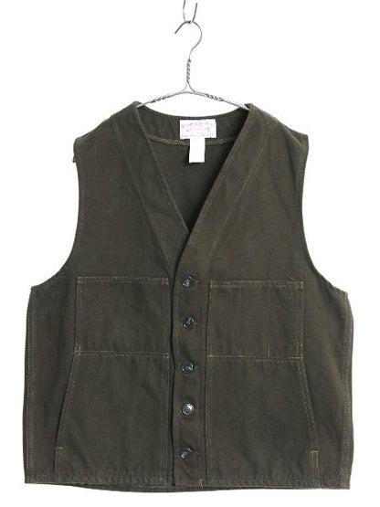 00s USA製 フィルソン モールスキン ベスト L XL 程/ 大きいサイズ オールド マッキーノ ワーク 重ね着 前開き ハンティング 無地 オリーブ