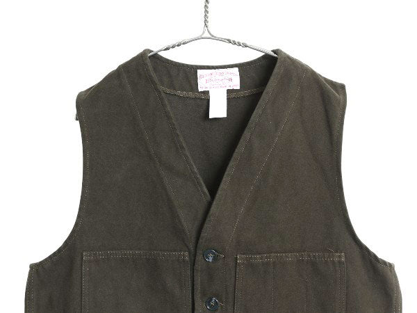 00s USA製 フィルソン モールスキン ベスト L XL 程/ 大きいサイズ オールド マッキーノ ワーク 重ね着 前開き ハンティング 無地 オリーブ