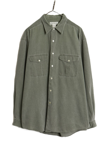 90s バナナリパブリック コットン 長袖 シャツ メンズ XL 旧タグ オールド 無地 ポケット付き 大きいサイズ シンプル ゆったり カジュアル
