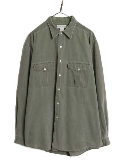 90s バナナリパブリック コットン 長袖 シャツ メンズ XL 旧タグ オールド 無地 ポケット付き 大きいサイズ シンプル ゆったり カジュアル