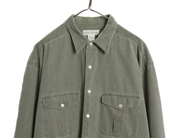 90s バナナリパブリック コットン 長袖 シャツ メンズ XL 旧タグ オールド 無地 ポケット付き 大きいサイズ シンプル ゆったり カジュアル