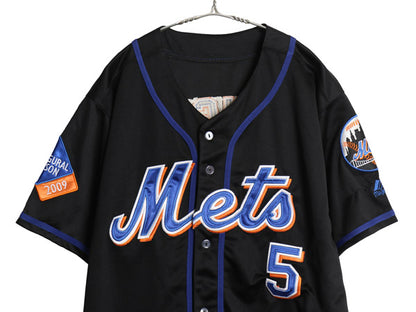 メッツ ベースボール シャツ メンズ XL 程 MLB オフィシャル マジェスティック 大リーグ ユニフォーム ゲームシャツ 大きいサイズ ブラック