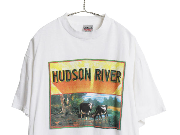 デッドストック 90s USA製 アニマル 両面 イラスト プリント Tシャツ メンズ XL オールド アウトドア アート ウシ フィッシュ 大きいサイズ