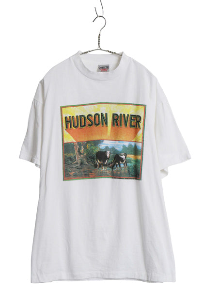 デッドストック 90s USA製 アニマル 両面 イラスト プリント Tシャツ メンズ XL オールド アウトドア アート ウシ フィッシュ 大きいサイズ