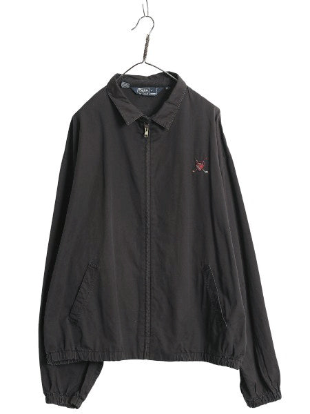 90s ポロ ラルフローレン スイングトップ ジャケット メンズ XXL / オールド コットン ブルゾン ジャンパー ワンポイント 大きいサイズ 黒