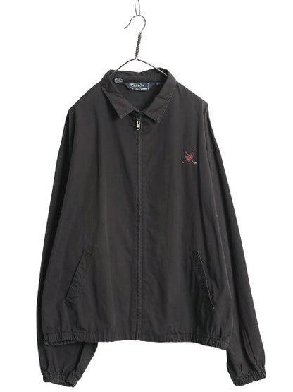 90s ポロ ラルフローレン スイングトップ ジャケット メンズ XXL / オールド コットン ブルゾン ジャンパー ワンポイント 大きいサイズ 黒