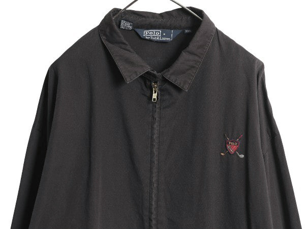 90s ポロ ラルフローレン スイングトップ ジャケット メンズ XXL / オールド コットン ブルゾン ジャンパー ワンポイント 大きいサイズ 黒