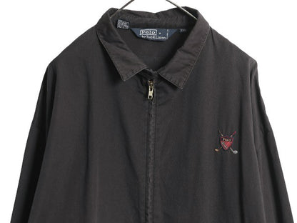 90s ポロ ラルフローレン スイングトップ ジャケット メンズ XXL / オールド コットン ブルゾン ジャンパー ワンポイント 大きいサイズ 黒