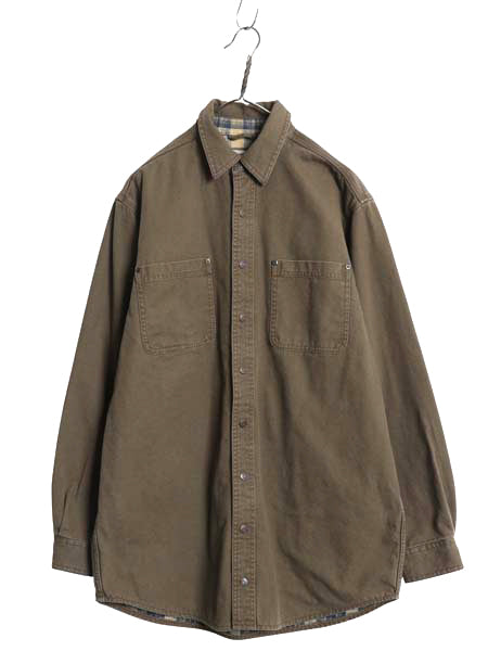 エルエルビーン ダック 長袖 シャツ メンズ M / 古着 長袖シャツ チェック フランネル ライナー付き ジャケット ワーク アウトドア 無地 