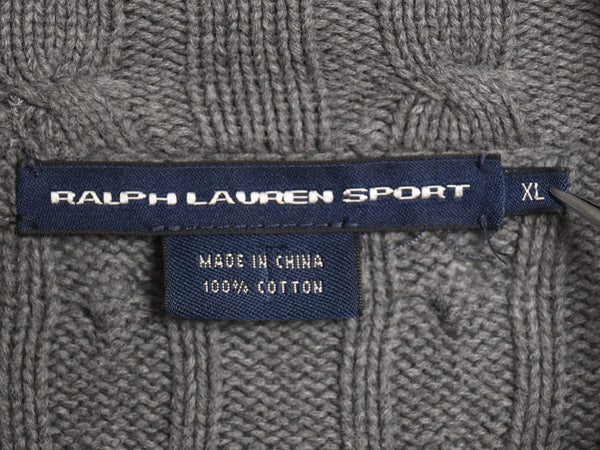 ラルフローレン フルジップ コットン ケーブル ニット セーター レディース XL ポロ スポーツ ハイネック ジャケット 大きいサイズ グレー