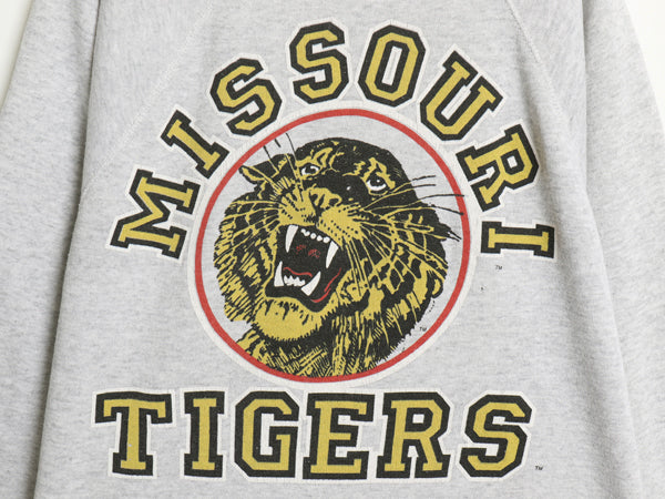 80s USA製 3段 カレッジ プリント スウェット メンズ レディース L 小さめ M 程 ヴィンテージ トレーナー 裏起毛 キャラクター タイガー 灰