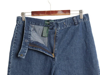 90s ラルフローレン ジーンズ デニム ショートパンツ レディース L オールド ポロ ショーツ 短パン ハーフパンツ ジーパン ノータック 濃紺