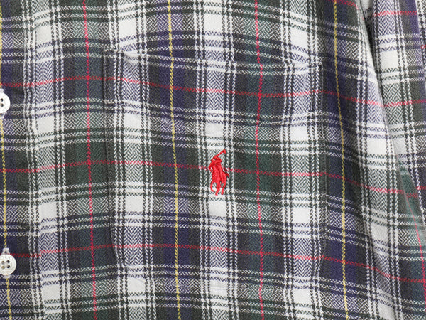 90s ポロ ラルフローレン チェック 長袖 ボタンダウン フランネル シャツ ボーイズ L メンズ XS オールド コットン 長袖シャツ ネルシャツ 