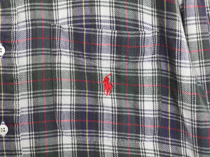 90s ポロ ラルフローレン チェック 長袖 ボタンダウン フランネル シャツ ボーイズ L メンズ XS オールド コットン 長袖シャツ ネルシャツ 