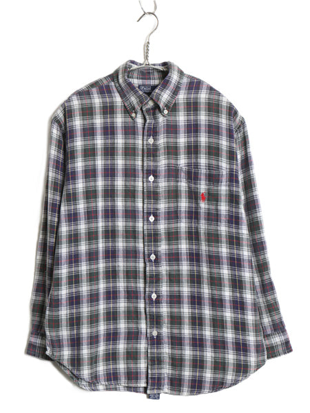 90s ポロ ラルフローレン チェック 長袖 ボタンダウン フランネル シャツ ボーイズ L メンズ XS オールド コットン 長袖シャツ ネルシャツ 