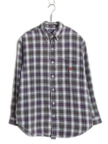 90s ポロ ラルフローレン チェック 長袖 ボタンダウン フランネル シャツ ボーイズ L メンズ XS オールド コットン 長袖シャツ ネルシャツ 