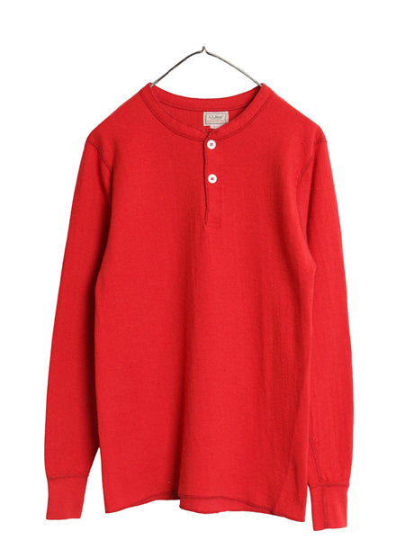 80s USA製 エルエルビーン ヘンリーネック 長袖 Tシャツ メンズ M 古着 ヴィンテージ ロンT アンダーシャツ 2レイヤー カットソー 無地 赤