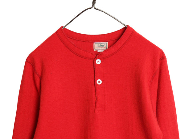 80s USA製 エルエルビーン ヘンリーネック 長袖 Tシャツ メンズ M 古着 ヴィンテージ ロンT アンダーシャツ 2レイヤー カットソー 無地 赤