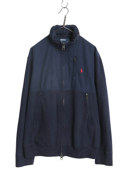 00s ポロ ラルフローレン コットン 切替 スウェット ジャケット メンズ XL / 古着 オールド フルジップ 収納 フード パーカー 大きいサイズ