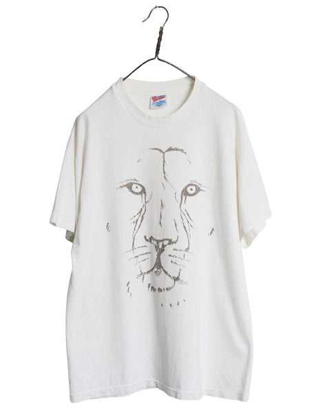 90s USA製 ライオン イラスト プリント Tシャツ メンズ L / オールド アニマル グラフィック ヘビーウェイト コットン シングルステッチ 白