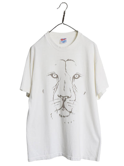 90s USA製 ライオン イラスト プリント Tシャツ メンズ L / オールド アニマル グラフィック ヘビーウェイト コットン シングルステッチ 白