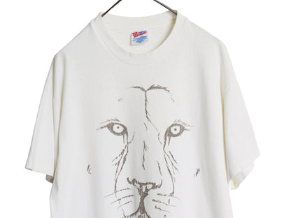 90s USA製 ライオン イラスト プリント Tシャツ メンズ L / オールド アニマル グラフィック ヘビーウェイト コットン シングルステッチ 白