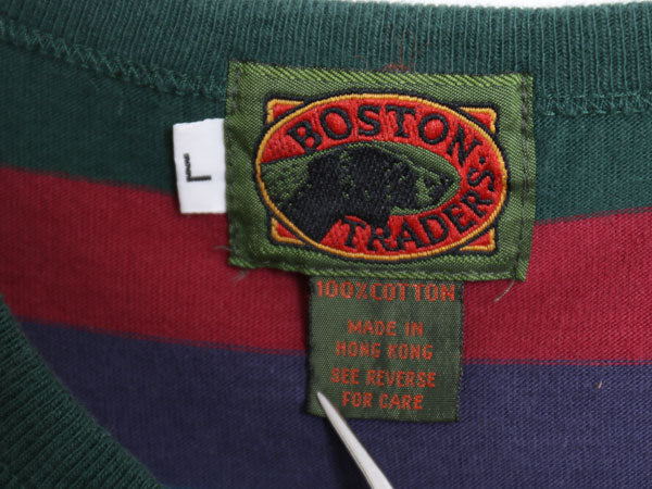 90s Boston Traders ヘンリーネック ボーダー 半袖 Tシャツ メンズ レディース L 小さめ S / 古着 オールド シングルステッチ マルチカラー