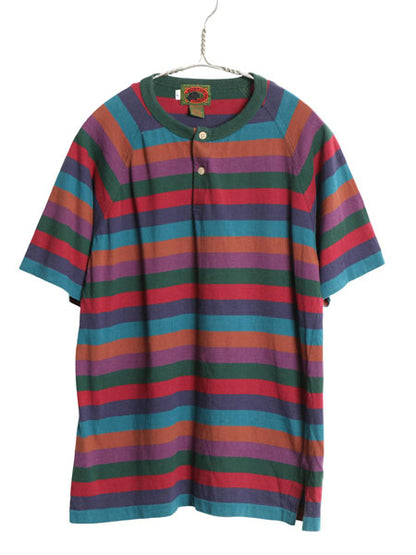 90s Boston Traders ヘンリーネック ボーダー 半袖 Tシャツ メンズ レディース L 小さめ S / 古着 オールド シングルステッチ マルチカラー
