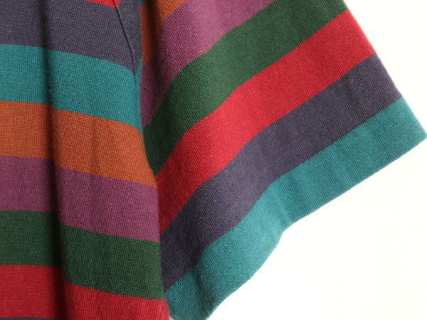 90s Boston Traders ヘンリーネック ボーダー 半袖 Tシャツ メンズ レディース L 小さめ S / 古着 オールド シングルステッチ マルチカラー